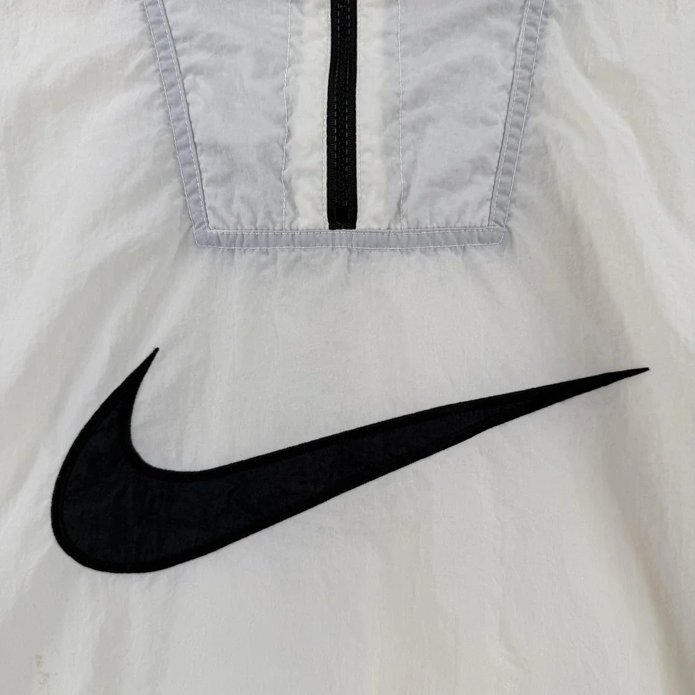 Vintage Nike Jacket Mens XL White 1/4 Zip Windbreaker Big Swoosh Pullover 90s